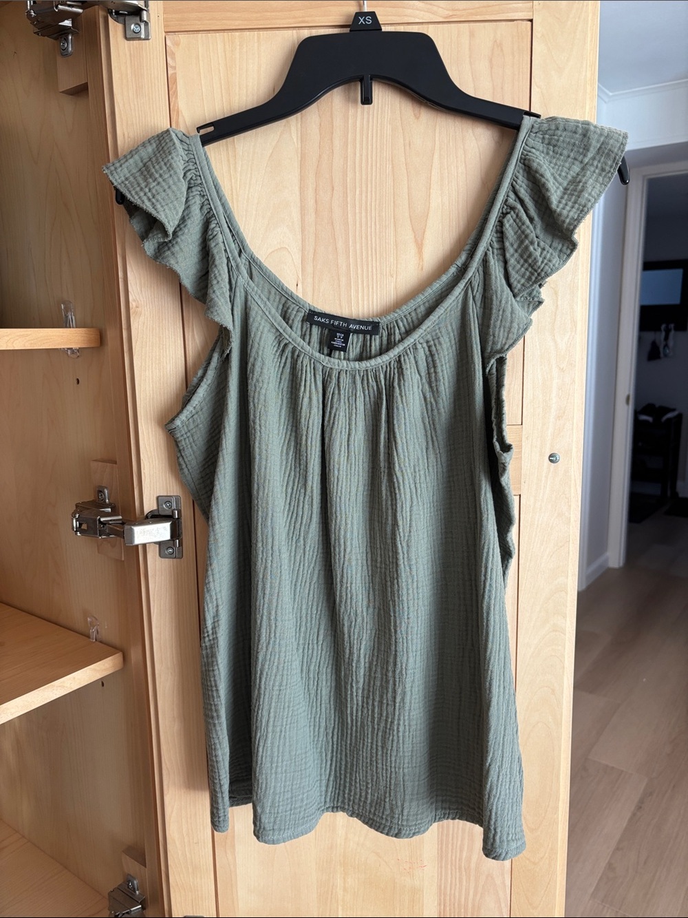 SAKS FIFTH AVENUE Olive Ruffle Sleeve Tank Top